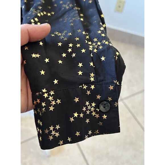 Solitaire Anthropology Black Stars Gold Roll Tab Long Sleeve Size Medium Button - Picture 9 of 16